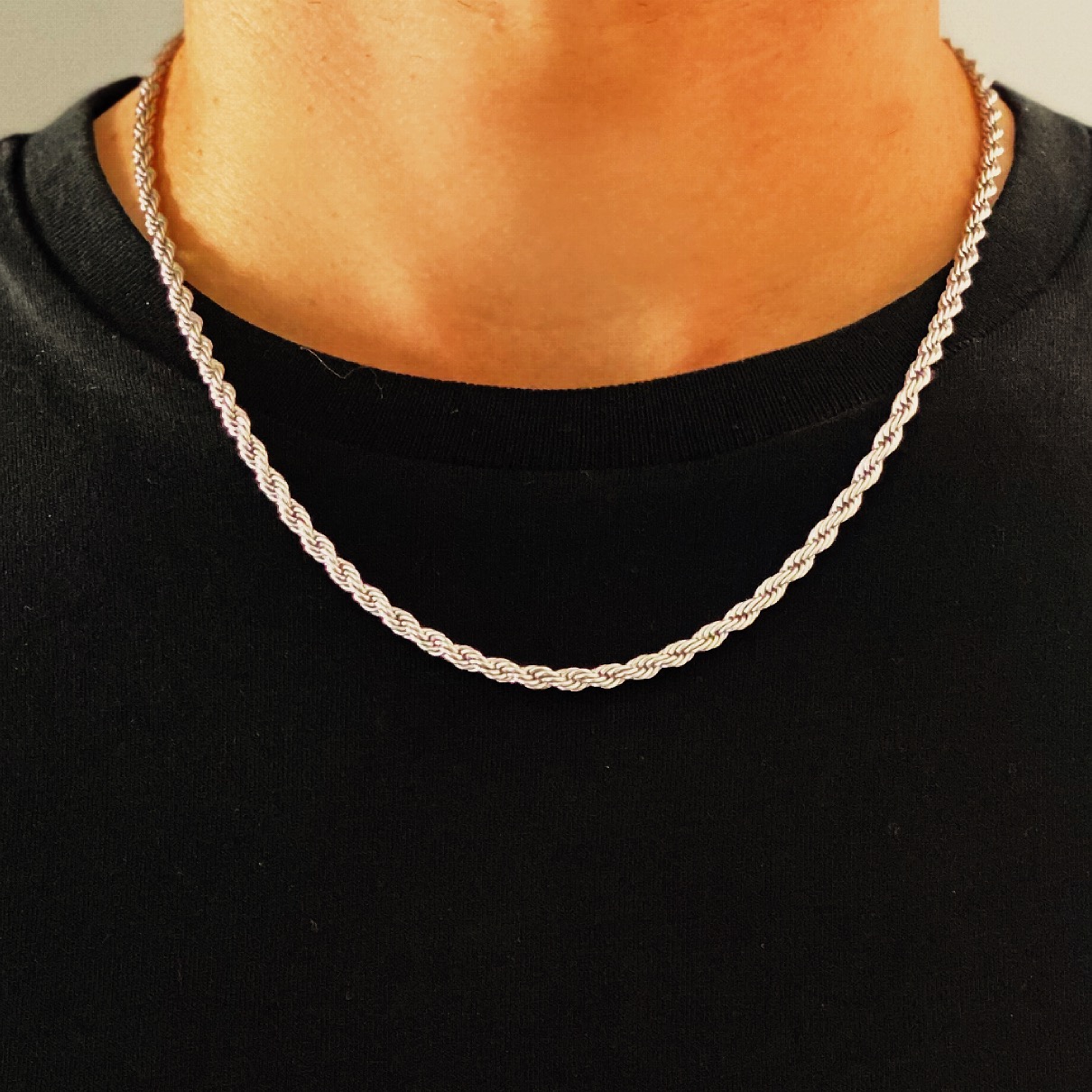 Real Necklace for Men|Twist Silver Rope Necklace