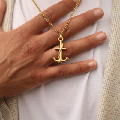 MENS GOLD ANCHOR NECKLACE