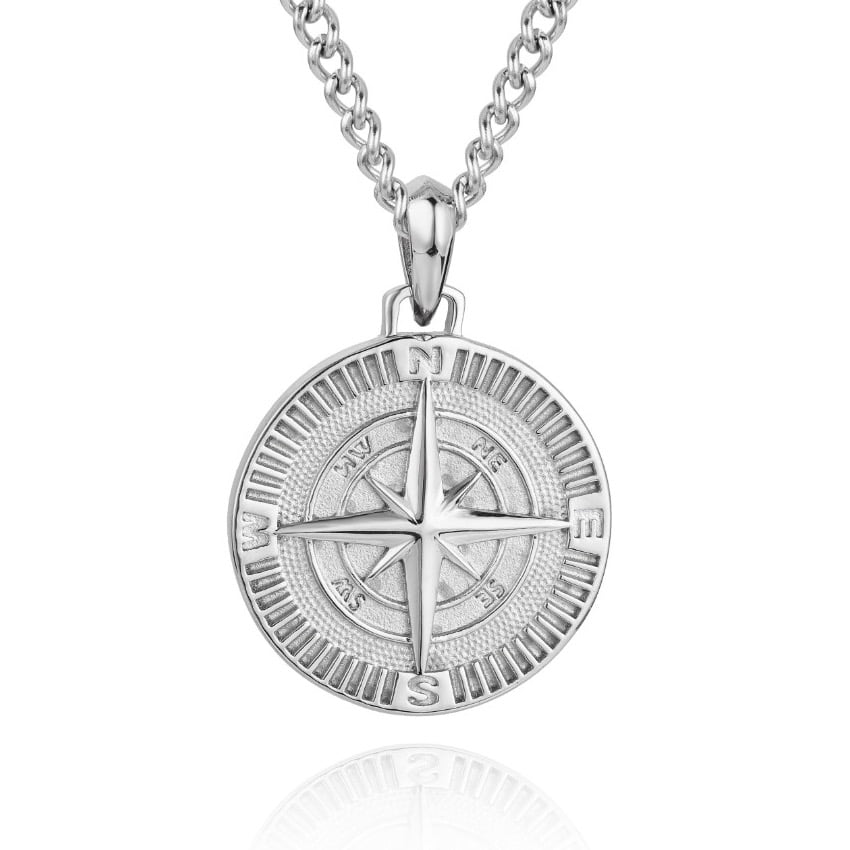 Silver Compass Pendant Necklace For Men or Women - Boutique Wear RENN