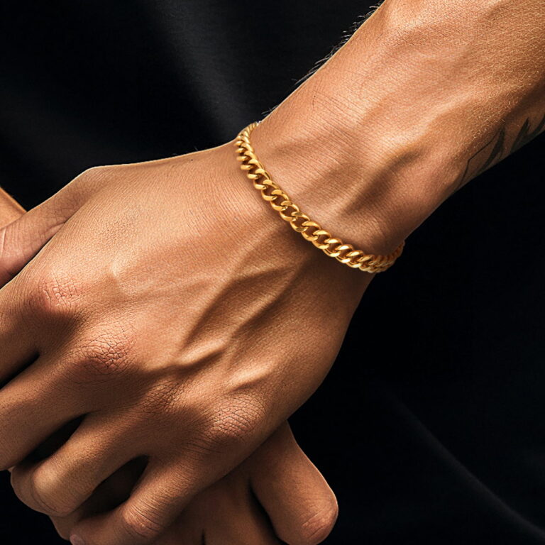 Mens Gold Curb Bracelet