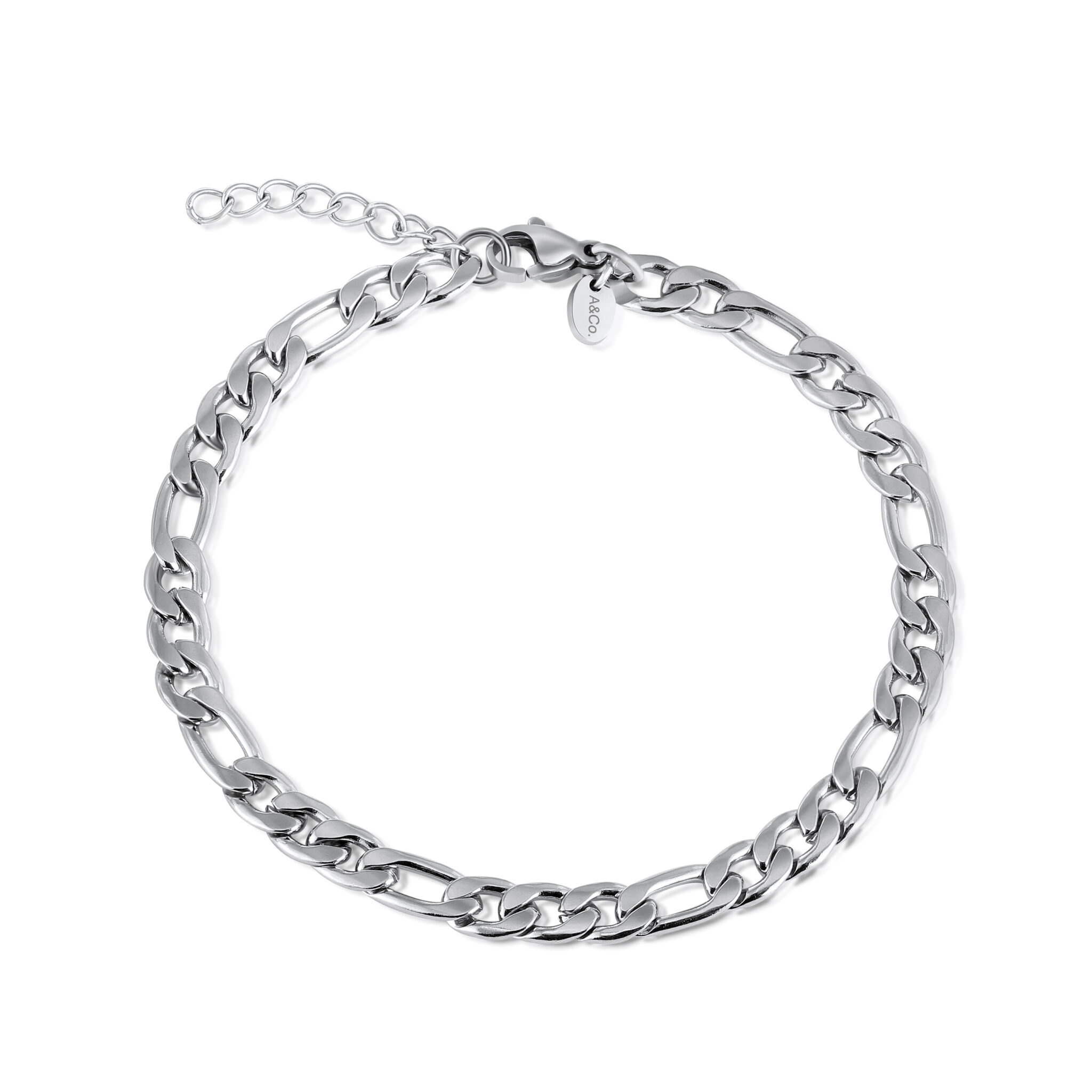 Mens Silver Figaro Bracelet | 5mm Width | Alfred & Co. London