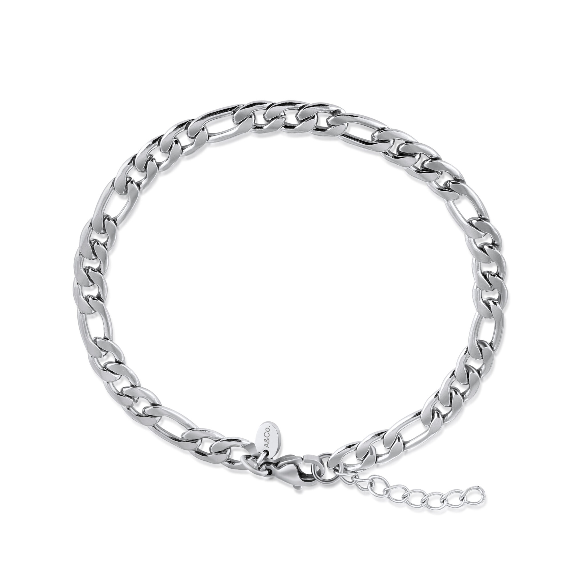 Mens Silver Figaro Bracelet | 5mm Width | Alfred & Co. London