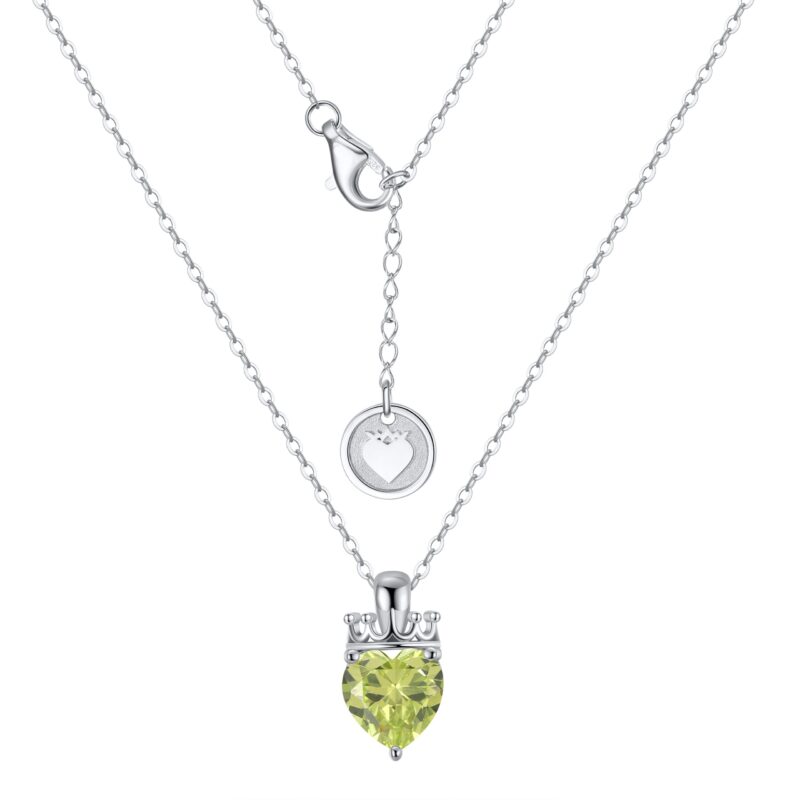 Crowned Heart Birthstone Pendant Necklace | August - Peridot - Image 2