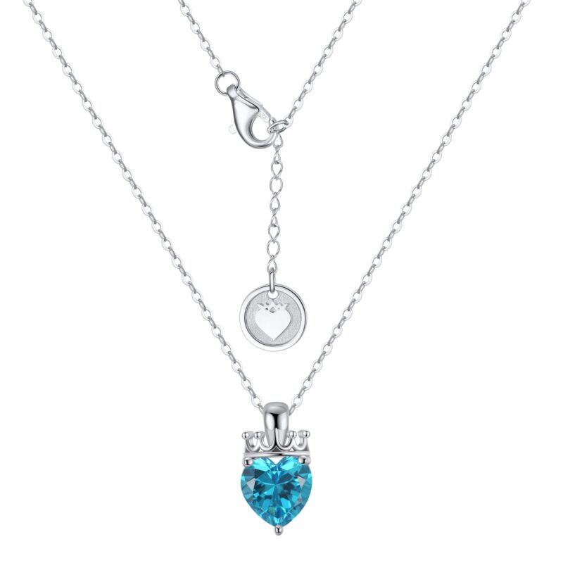 Crowned Heart Birthstone Pendant Necklace | December - Turquoise Zircon - Image 2