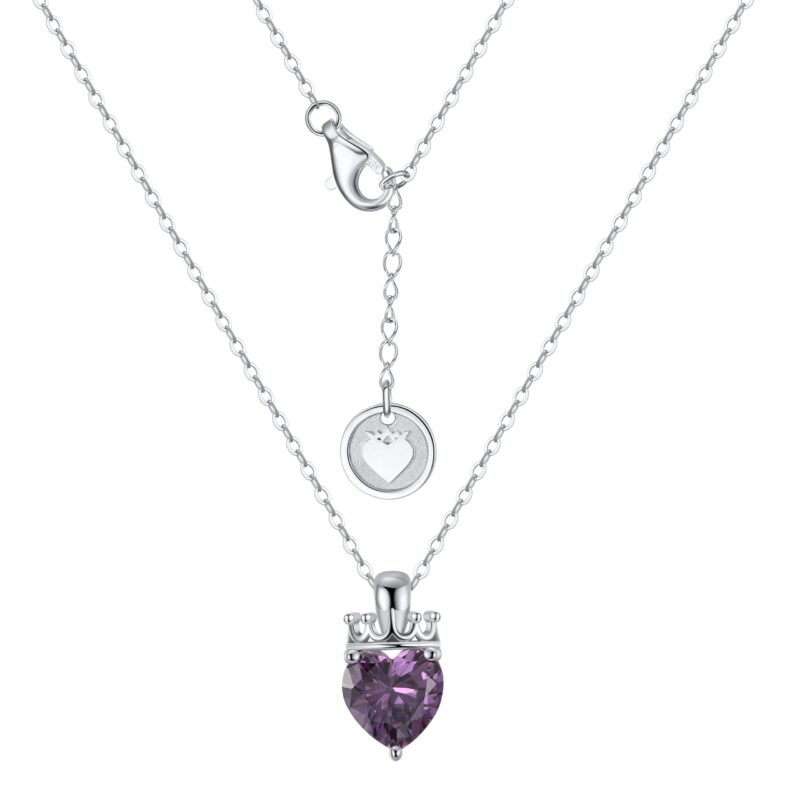 Crowned Heart Birthstone Pendant Necklace | February - Amethyst - Image 5