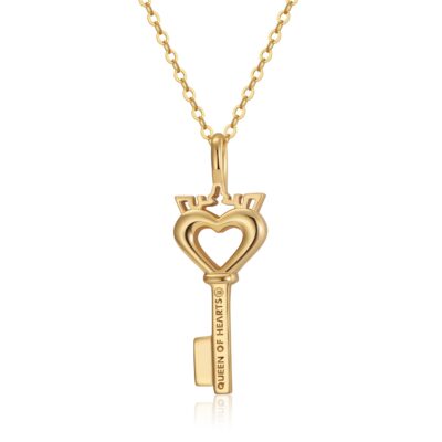 Crowned Heart Key Pendant Necklace | Gold