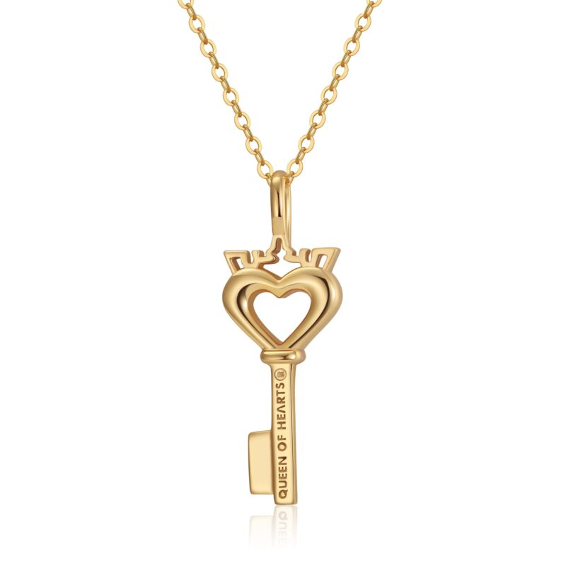 Crowned Heart Key Pendant Necklace | Gold