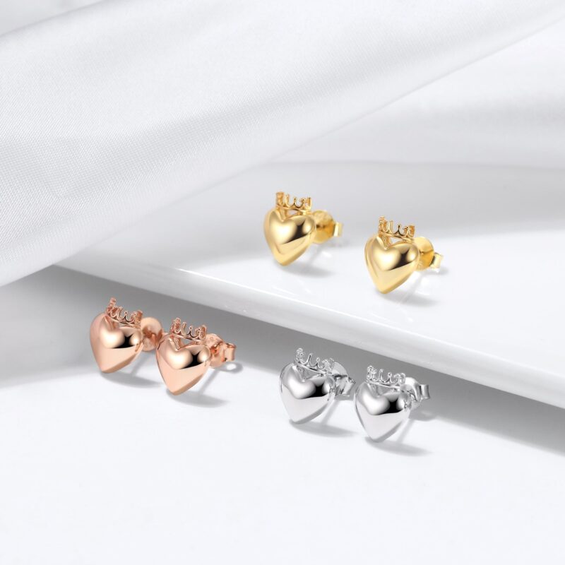 Crowned Heart Stud Earrings | Gold - Image 4