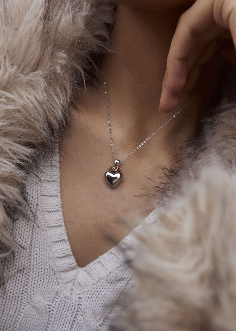 Silver rose gold heart necklace