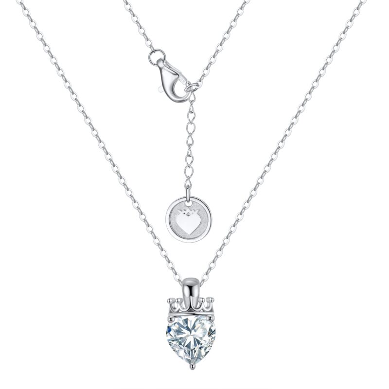 Crowned Heart Birthstone Pendant Necklace | April - Diamond - Image 2