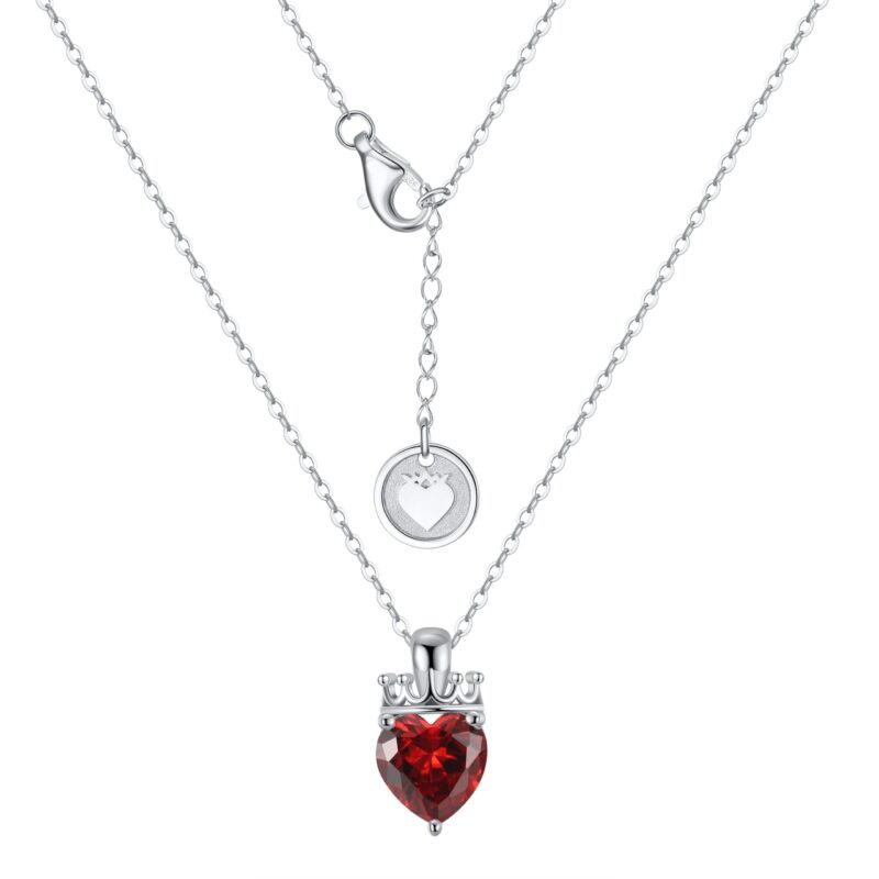 Crowned Heart Birthstone Pendant Necklace | January - Garnet - Image 3