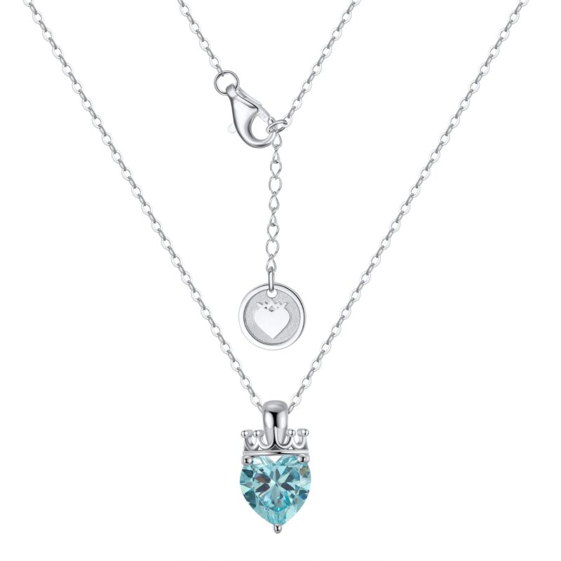 Crowned Heart Birthstone Pendant Necklace | March - Aquamarine - Image 2