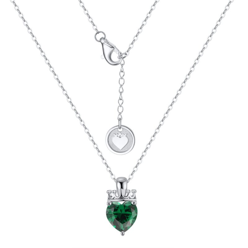 Crowned Heart Birthstone Pendant Necklace | May - Emerald - Image 2