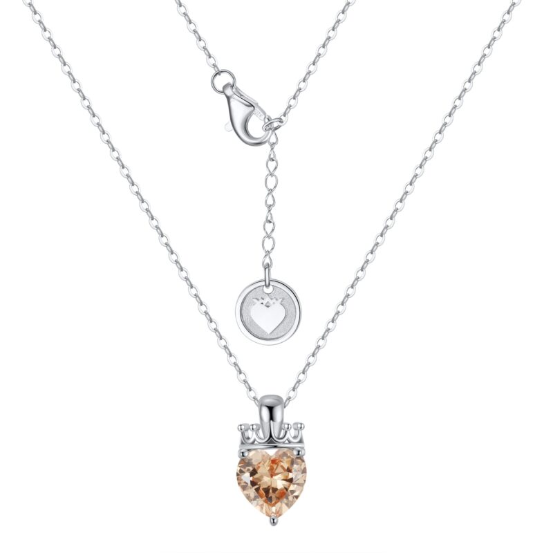 Crowned Heart Birthstone Pendant Necklace | November - Citrine - Image 2