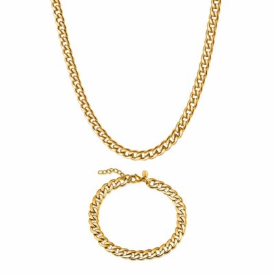 CUBAN CHAIN NECKLACE & BRACELET SET (GOLD) 7MM WIDTH CUBANSLIM