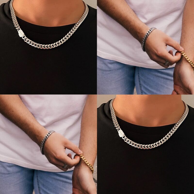 CUBAN CHAIN Necklace & Bracelet Set (SILVER ) 6mm Width MIAMI2