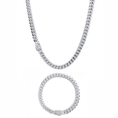 CUBAN CHAIN Necklace & Bracelet Set (SILVER ) 6mm Width MIAMI