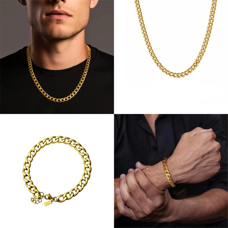 Cuban Chain & Bracelet Set (GOLD) 9MM WIDTH2