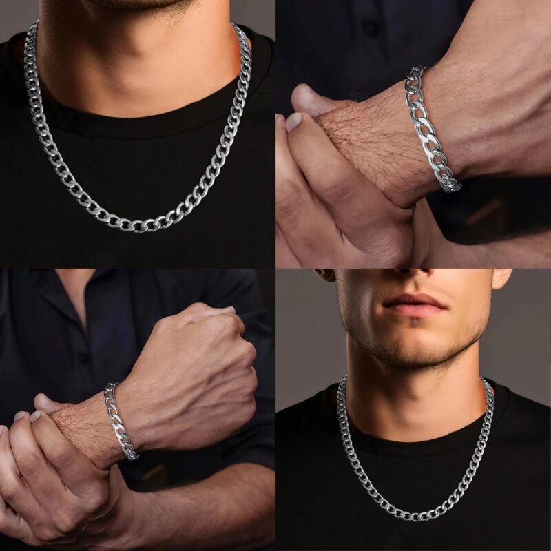 Cuban Chain & Bracelet Set (SILVER) 9MM WIDTH