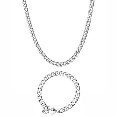 Cuban Chain & Bracelet Set (SILVER) 9MM WIDTH2