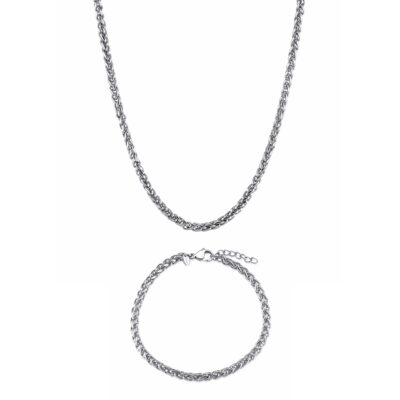 Silver Wheat Necklace Bracelet Set