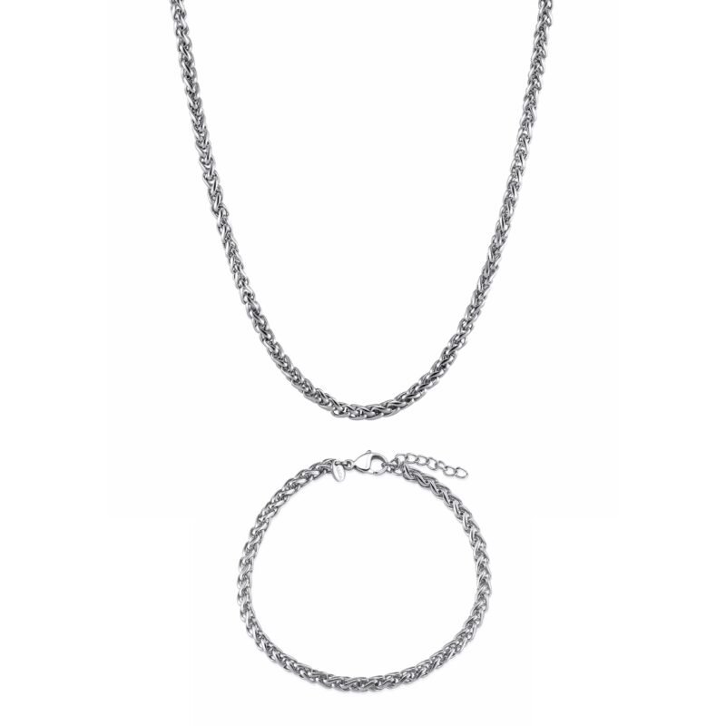 Silver Wheat Necklace Bracelet Set