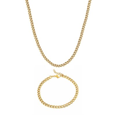 Gold Curb Chain Necklace & Bracelet Set