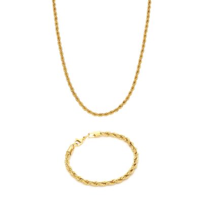 Gold Rope chain necklace bracelet set