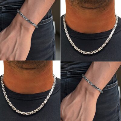 Silver Byzantine Chain and Bracelet Set