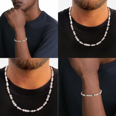 Pearl Necklace and Bracelet Set