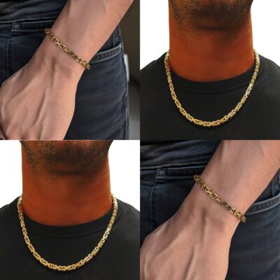 Gold Byzantine Chain and Bracelet Set