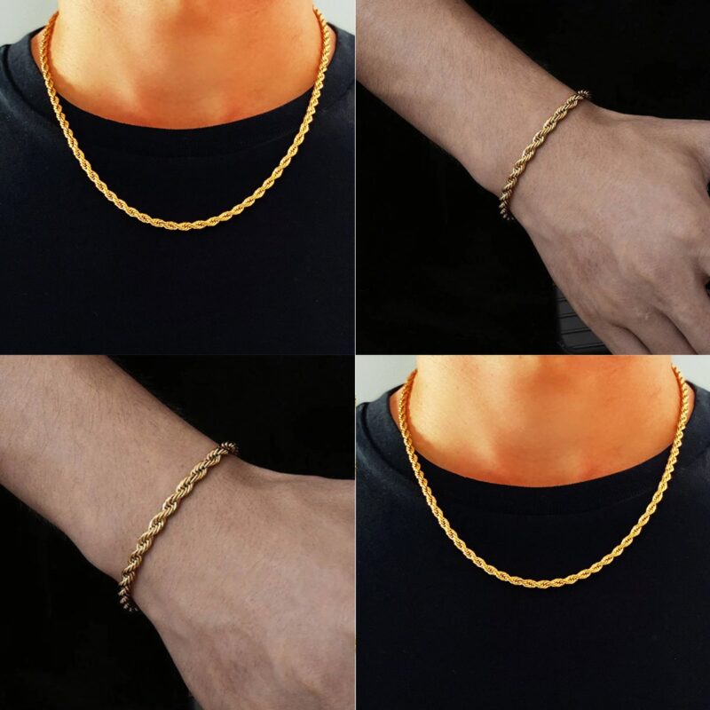 Gold Rope chain necklace bracelet set